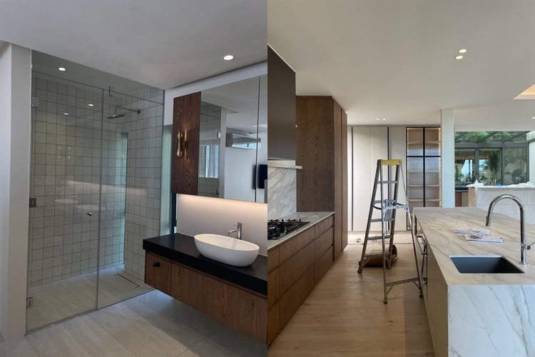 Modern kitchen and bathroom renovation with new cabinetry fixtures and finishing in Phuket Villa