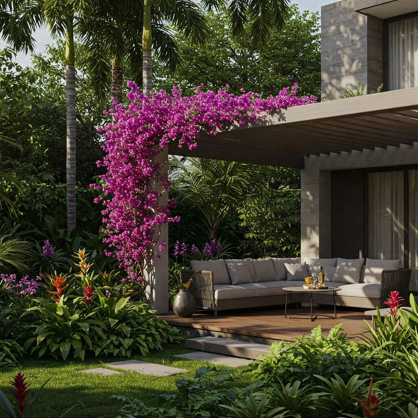 Villa outdoor area and tropical landscaping in Phuket